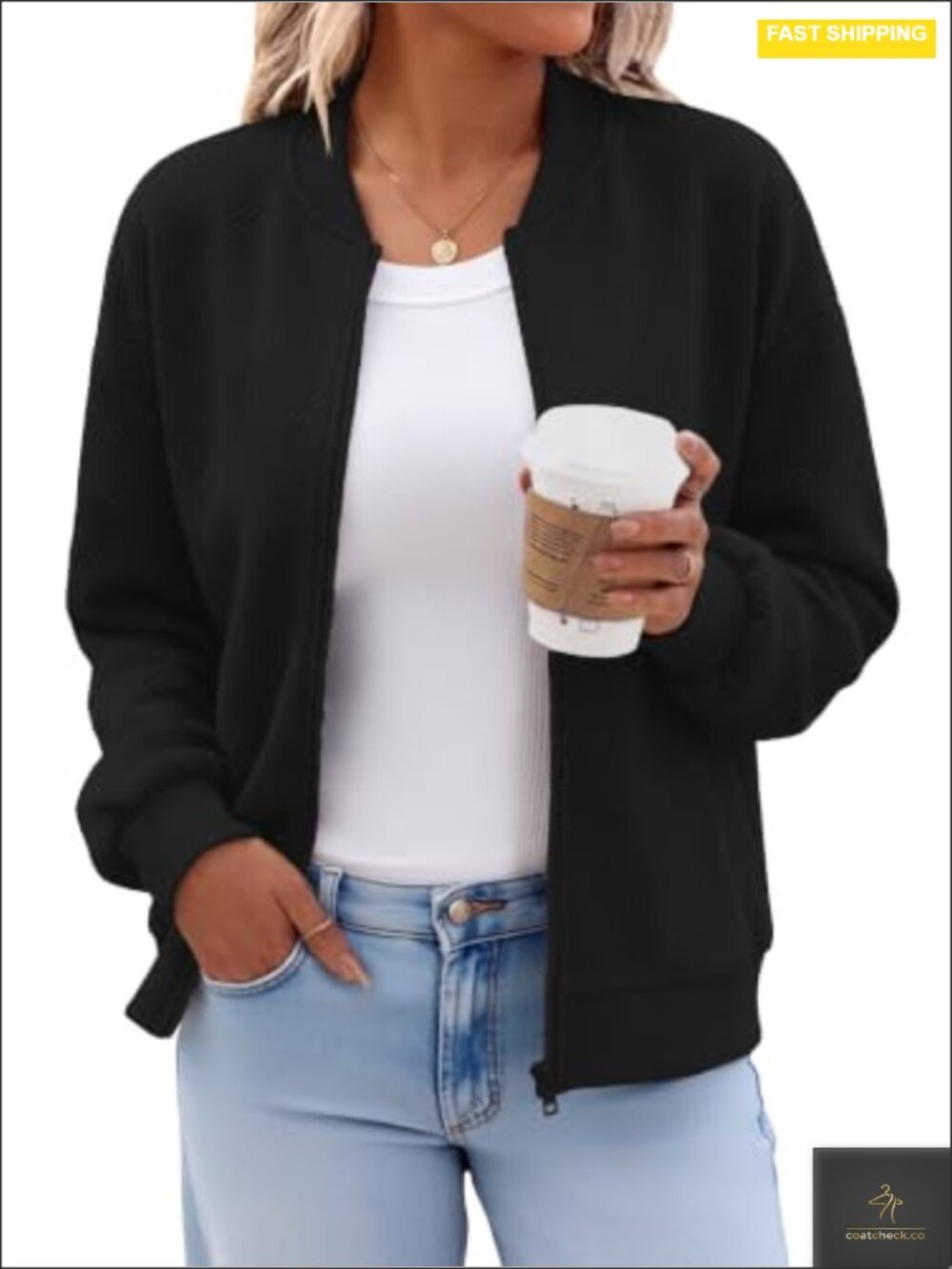 Women Zip Up Bomber Jacket Casual Lightweight Coat